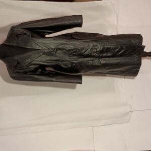Vintage, Brandon Thomas Full Length Black Leather Coat - Size Petite Small